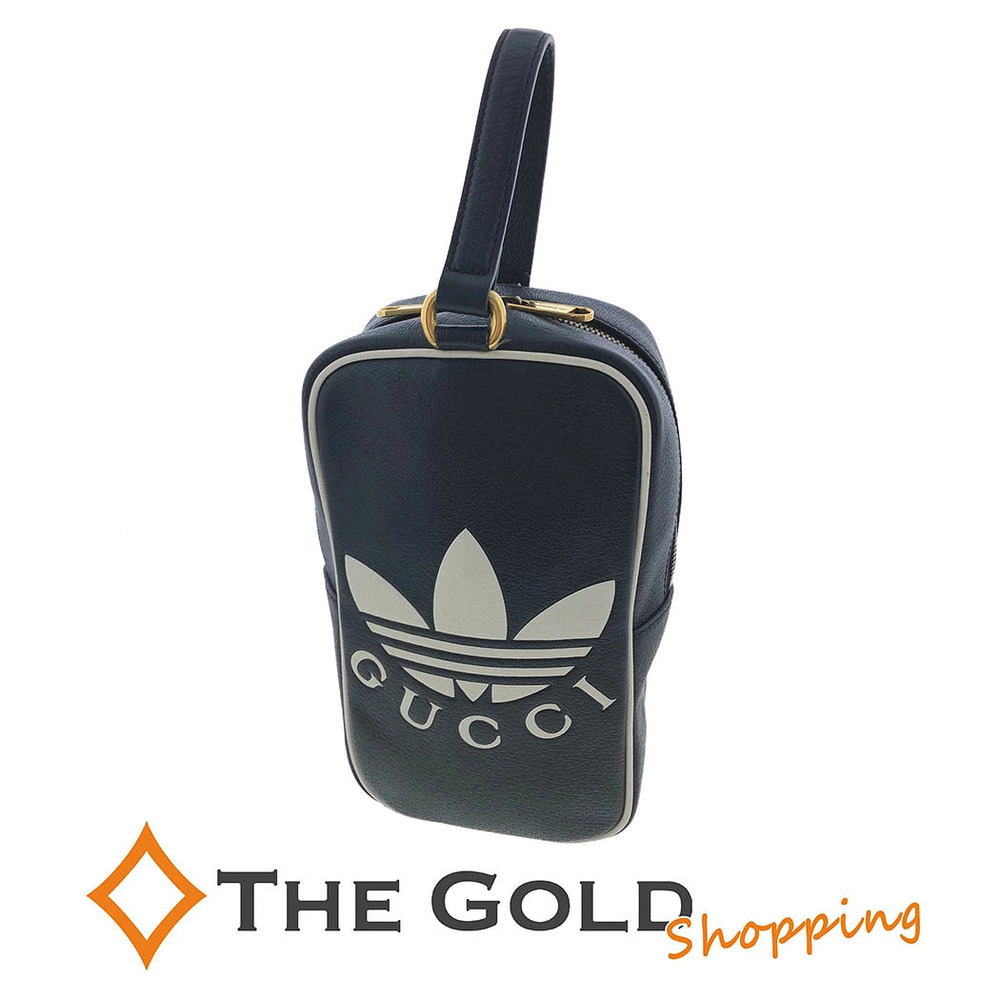 Gucci Adidas Collaboration Top Handle Bag Leather Trefoil Black